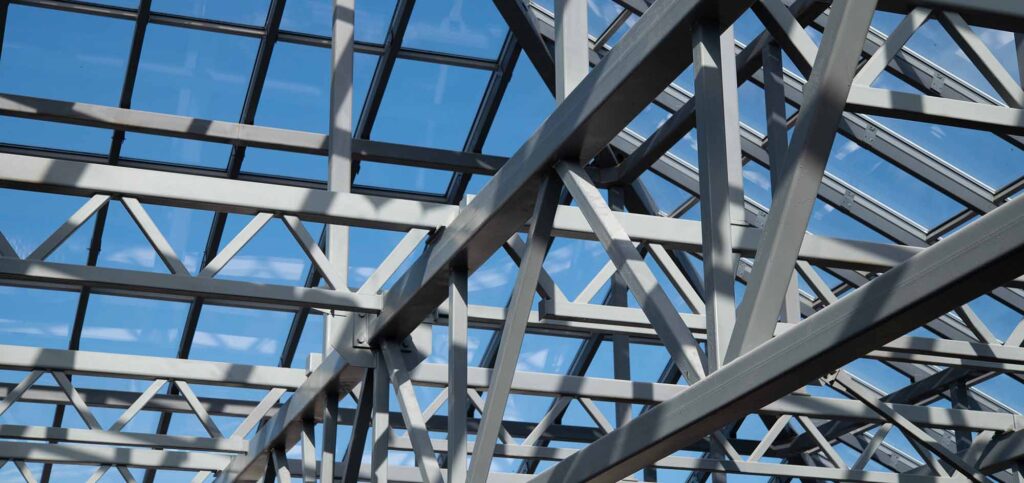 Background image of structural steel trusses
